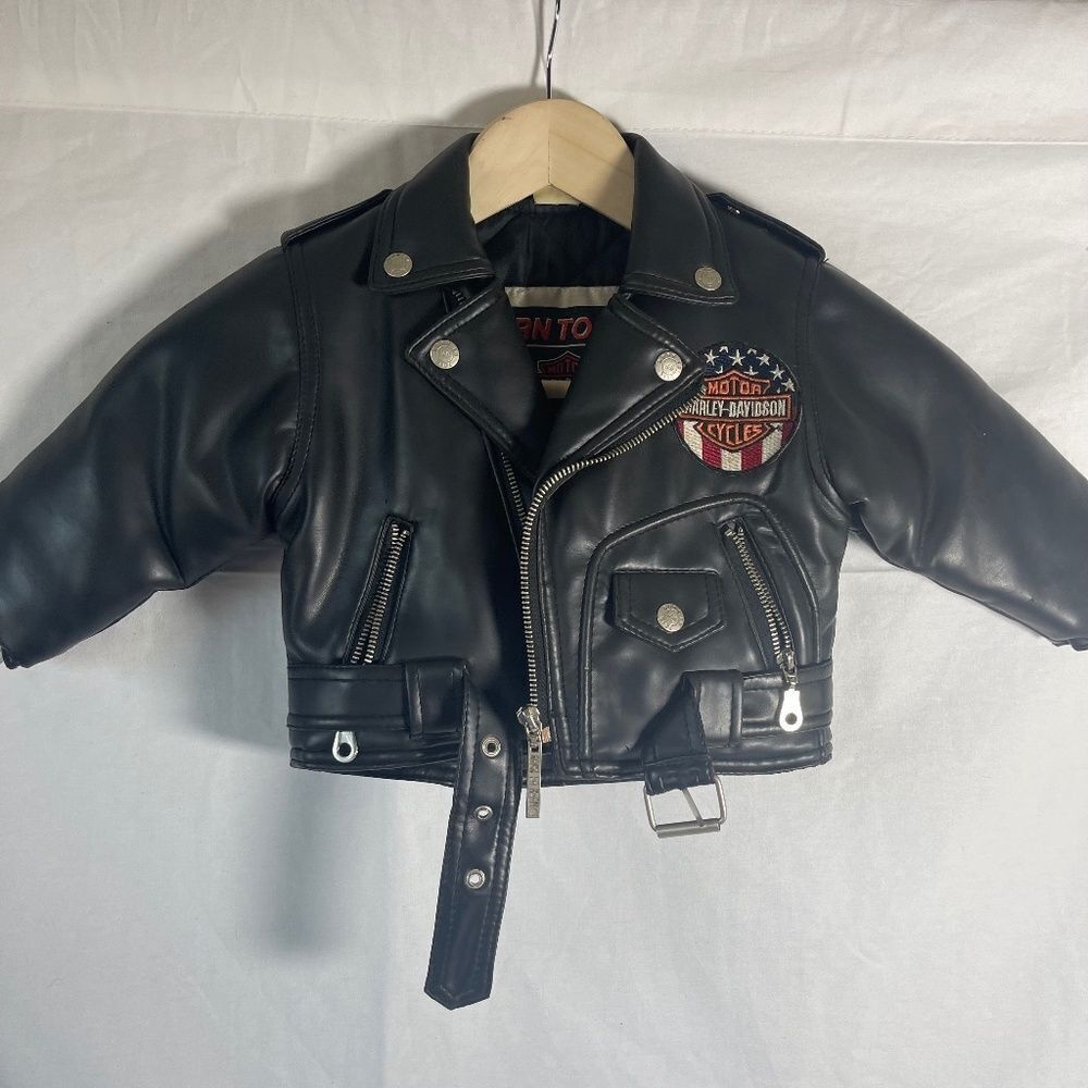 Vintage Harley Davidson Kids black Leather Biker Jacket‎ Moto Style